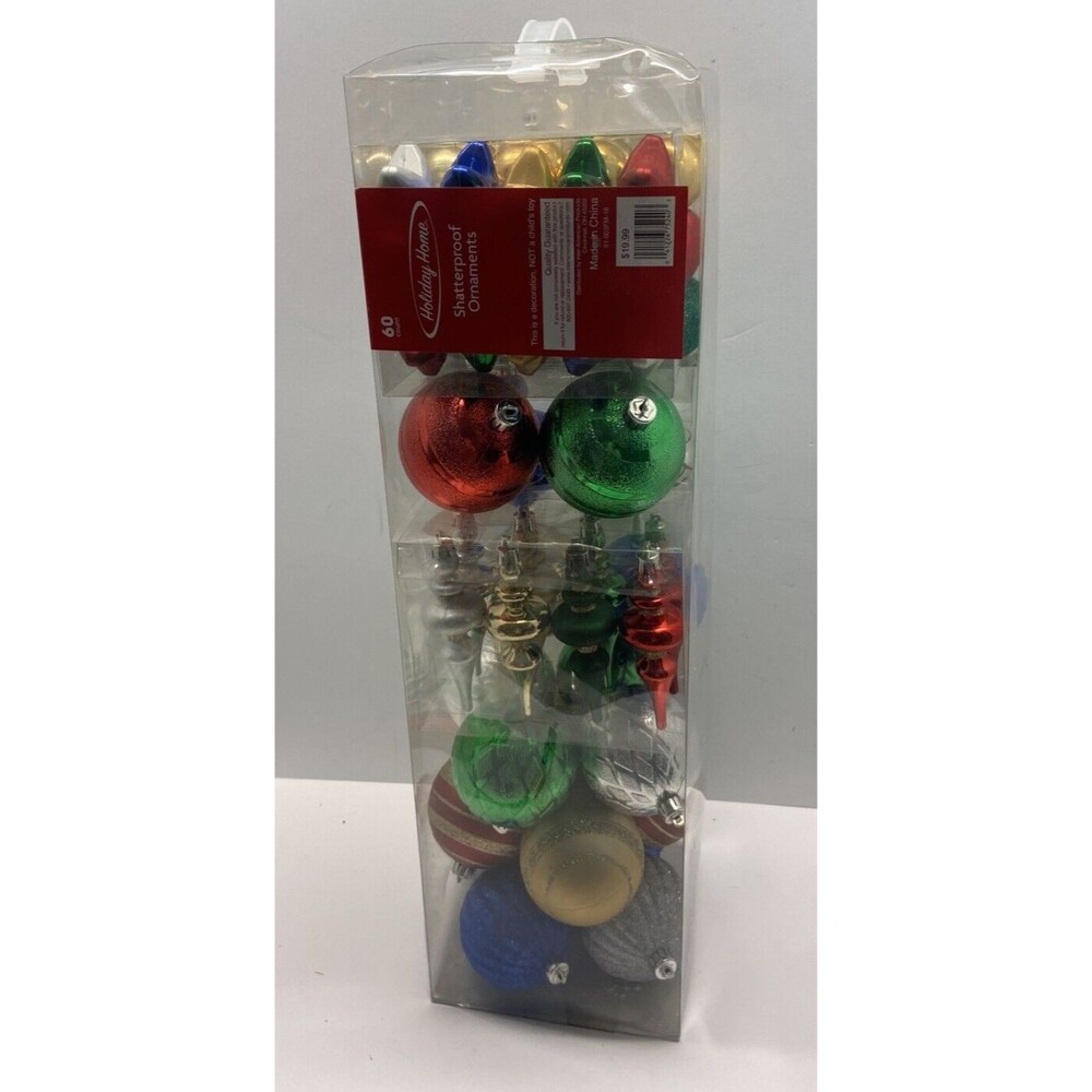 Holiday Home 60 Count Shatterproof Ornaments In Acetate Gift Box Multi Color